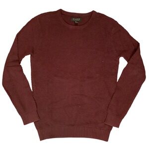 Mens Burgundy Waffle Knit Crewneck Sweater Maroon Long Sleeve Pullover Ribbed